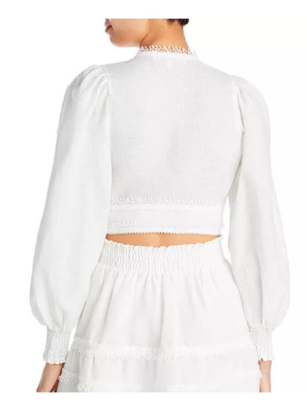 Waimari Women Cropped V-Neck Tie Front White Long Sleeve Blouse Size L - Picture 3 of 12